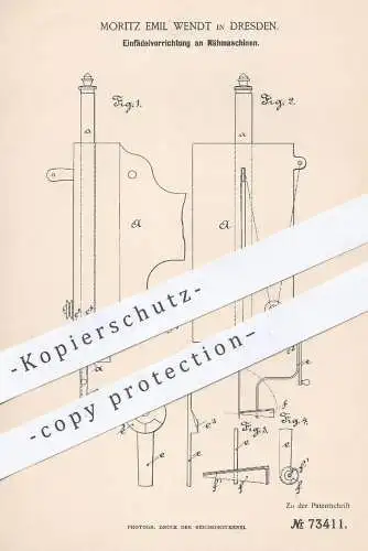 original Patent - Moritz Emil Wendt , Dresden , 1893 , Einfädeln der Fäden an Nähmaschinen | Schneider , Nähen , Garn !!