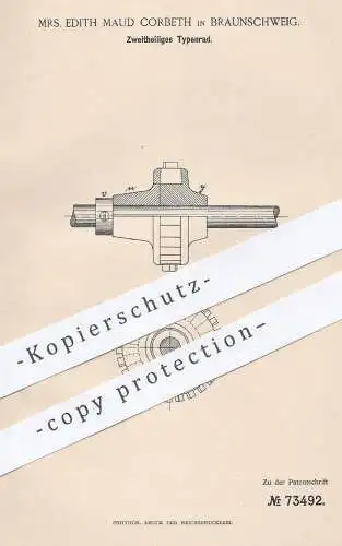 original Patent - Edith Maud Corbeth , Braunschweig , 1893 , Zweiteiliges Typenrad | Druck , Druckerei , Drucker , Type