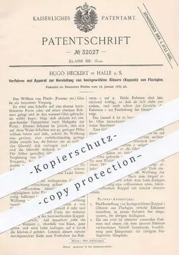 original Patent - Hugo Heckert , Halle / Saale , 1885 , Herst. von gewölbtem Glas aus Flachglas | Gläser , Glasbläser