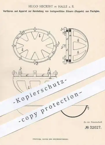 original Patent - Hugo Heckert , Halle / Saale , 1885 , Herst. von gewölbtem Glas aus Flachglas | Gläser , Glasbläser