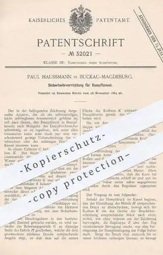 original Patent - Paul Haussmann , Magdeburg / Buckau , 1884 , Regulierung am Dampfkessel | Kessel | Dampfmaschine !