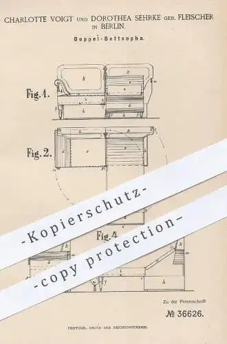 original Patent - Charlotte Voigt , Dorothea Sehrke geb. Fleischer , Berlin  1886 , Bett & Sofa | Couch , Möbel , Betten