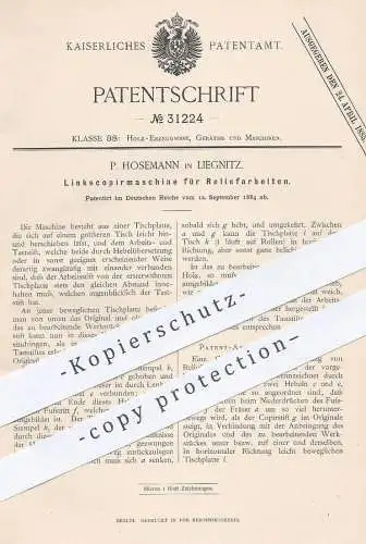 original Patent - P. Hosemann , Liegnitz , 1884 , Kopiermaschine für Relief | Spiegelbild , Kopieren , Kunst !