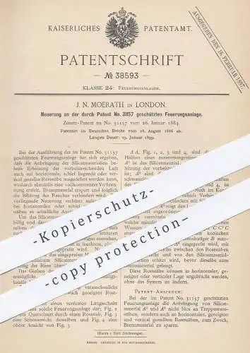 original Patent -  J. N. Moerath , London , 1886 , Feuerungsanlage | Feuerung | Heizung , Ofen , Ofenbauer !!