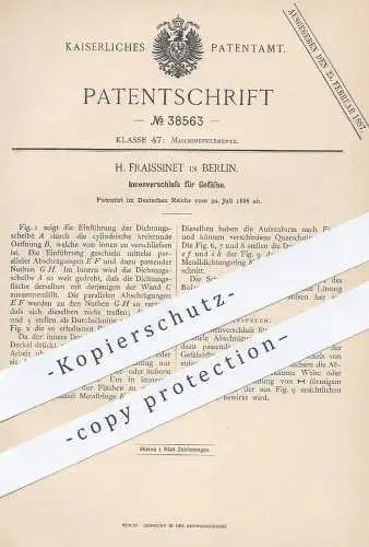 original Patent - H. Fraissinet , Berlin , 1886 , Innenverschluss für Gefäße | Gefäß mit Deckel | Fass , Dose