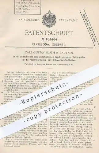 original Patent - Carl Gustav Kurth , Bautzen , 1905 , Holzschleifer | Holz , Papier , Papierfabrik , Hydraulik !!