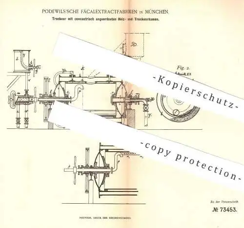 original Patent - Podewils'sche Fäcalextractfabriken , München , 1892 , Trockner mit Heiz- u. Trockenräumen | Heizung !!