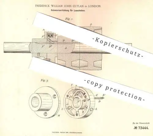 original Patent - Frederick William John Cutlan , London , 1893 , Schmieren von Riemscheiben | Maschinen - Öl | Motor !