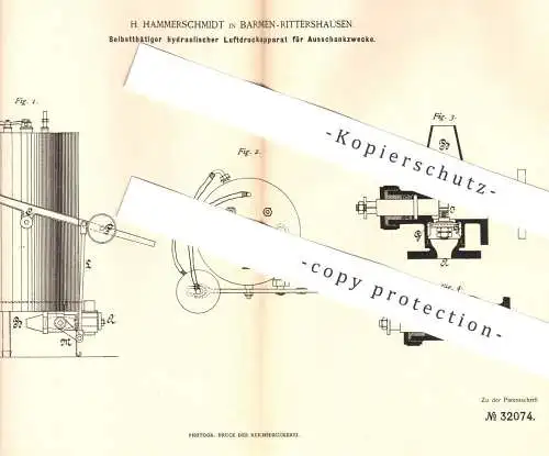 original Patent - H. Hammerschmidt , Barmen / Rittershausen , 1884 , hydraulischer Luftdruckapparat f. Zapfanlage | Bier