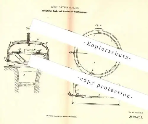 original Patent - Léon Dathis , Paris , Frankreich , 1883 , Backofen u. Bratofen für Herdfeuerung | Herd , Ofen !!!