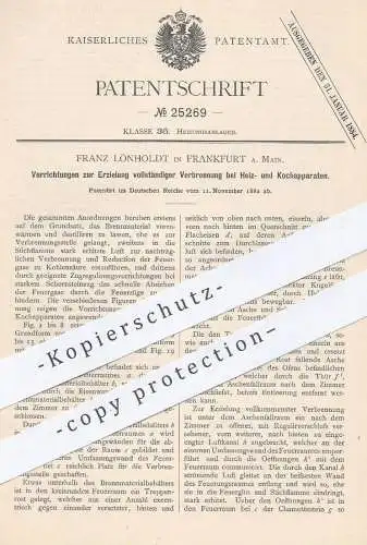 original Patent - Franz Lönholdt , Frankfurt / Main , 1882 , Verbrennung bei Heizung , Ofen , Herd , Kochherd , Backofen