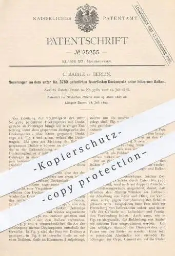 original Patent - C. Rabitz , Berlin , feuerfester Deckenputz unter hölzernen Balken | Putz , Maurer , Beteon , Bau !!