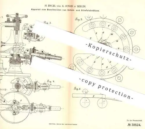 original Patent - H. Engel , A. Jonas , Berlin , 1886 , Beschneiden von Absätzen am Schuh , Stiefel | Schuster , Schuhe