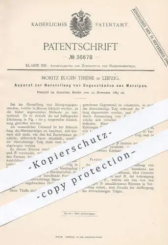 original Patent - Moritz Eugen Thieme , Leipzig , 1885 , Gegenstände aus Marzipan | Confiserie , Pralinen , Zucker !!!