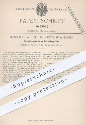 original Patent - Frederking u. H. Müller , Leipzig / Lindenau , 1885 , Sicherheitsscheiben an Sellers - Kupplungen !!