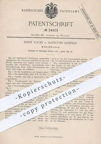 original Patent - Ernst Voges , Hannover / Kleefeld , 1885 , Achsbüchse | Wagen - Achse | Fuhrwerk , Kutsche , Kutschen