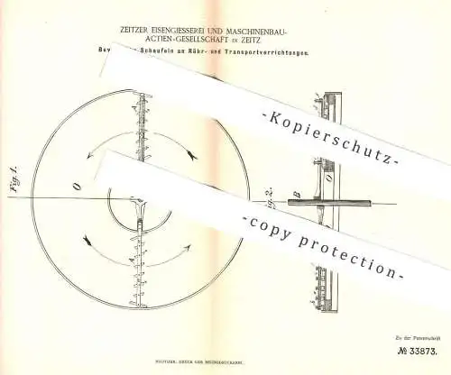 original Patent - Eisengiesserei & Maschinenbau AG , Zeitz , 1885 , Schaufel an Rühr- u. Transportvorrichtungen !!