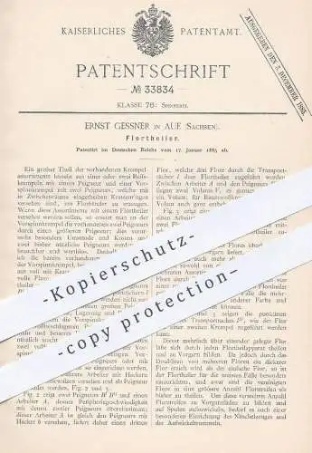 original Patent - Ernst Gessner , Aue / Sachsen , 1885 , Florteiler | Flor , Peigneur , Spinnen , Stoff , Garn , Gewebe