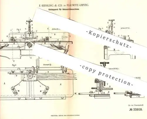 original Patent - E. Kiessling & Co. , Leipzig , 1885 , Kehlung - Holzabrichtmaschinen | Holz - Hobel , Tischler !!