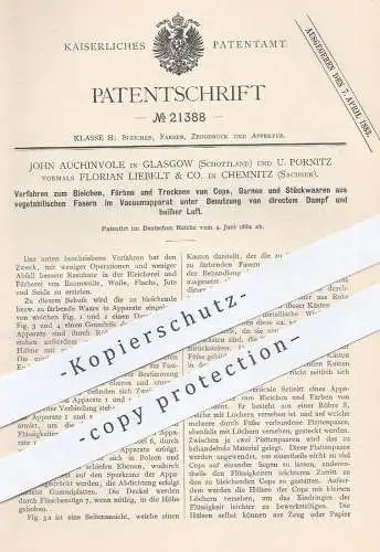 original Patent - John Auchinvole , Glasgow , Schottland | U. Pornitz | F. Liebelt & Co. , Chemnitz , 1882 , Garn Färben