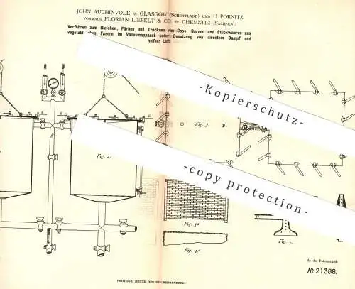 original Patent - John Auchinvole , Glasgow , Schottland | U. Pornitz | F. Liebelt & Co. , Chemnitz , 1882 , Garn Färben