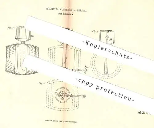 original Patent - Wilhelm Nussbeck , Berlin , 1882 , Bier - Kühlapparat | Kühlung , Zapfanlage , Kühlschrank , Eis !!