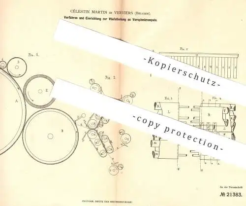 original Patent - Célestin Martin , Verviers , Belgien , 1882 , Vliesteilung an Vorspinnkrempeln | Spinnen , Spinnrad !!