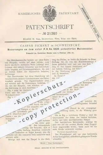 original Patent - Caspar Pickert , Schweinfurt , 1882 , Malzwender | Malz , Darre , Bier , Hopfen , Brauerei !!!