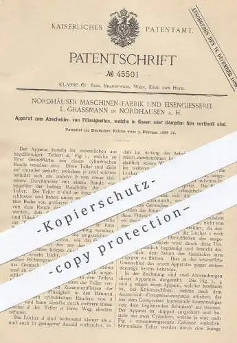 original Patent - Maschinenfabrik & Eisengiesserei L. Grassmann , Nordhausen , 1888 , Abscheiden von Flüssigkeiten | Gas