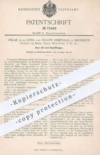 original Patent - Oscar A. de Long , Eleazer Kempshall , Brooklyn , Kings , New York , USA , 1893 , Öse für Kleidung