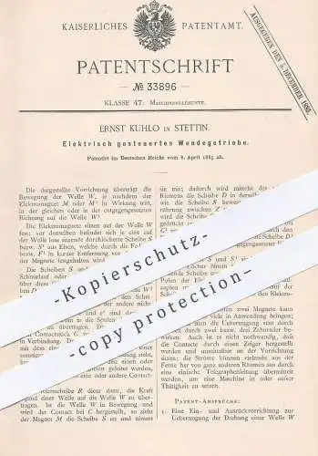 original Patent - Ernst Kuhlo , Stettin , 1885 , Elektrisch gesteuertes Wendegetriebe | Getriebe , Motor , Maschinen !!