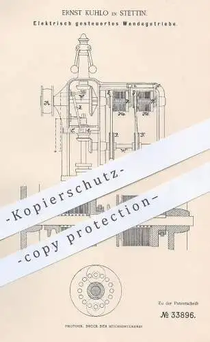 original Patent - Ernst Kuhlo , Stettin , 1885 , Elektrisch gesteuertes Wendegetriebe | Getriebe , Motor , Maschinen !!