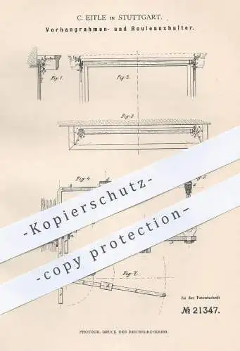 original Patent - C. Eitle , Stuttgart , 1882 , Halter für Vorhang , Rollo , Jalousie , Gardinen | Vorhänge , Gardine !!