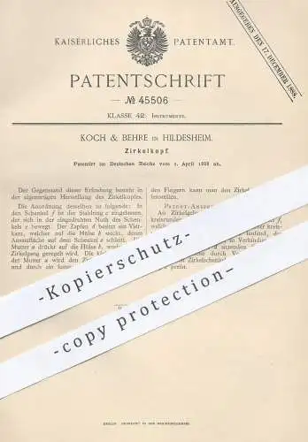 original Patent - Koch & Behre , Hildesheim , 1888 , Zirkelkopf | Zirkel , Geometrie , Mathematik , Zeichnen !!!