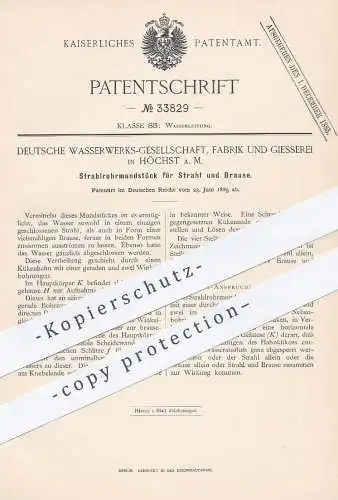 original Patent - Dt. Wasserwerksgesellschaft , Fabrik & Gießerei , Höchst , 1885 , Strahlrohrmundstück | Wasserhahn !!