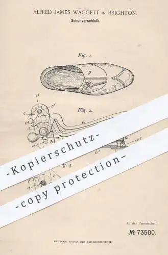 original Patent - Alfred James Waggett , Brighton , 1893 , Schuhverschluss | Verschluss f. Schuhe | Schuhwerk , Schuster