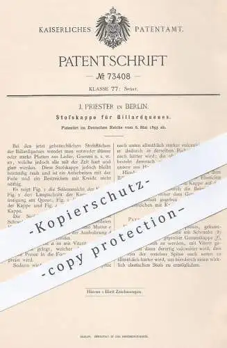 original Patent - J. Priester , Berlin 1893 , Stoßkappe für Billardqueue | Billard - Queue | Pool , Sport , Billardtisch