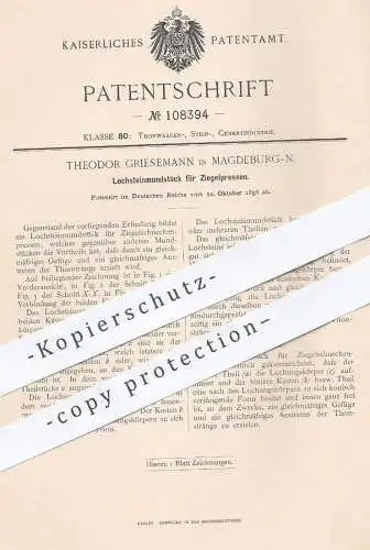 original Patent - Theodor Griesemann , Magdeburg , 1898 , Lochsteinmundstück für Ziegelpressen | Ziegel - Presse | Ton