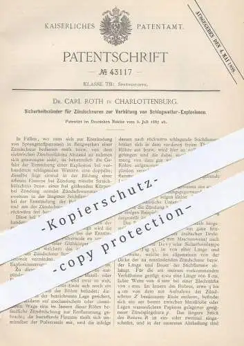 original Patent - Dr. Carl Roth , Berlin / Charlottenburg , 1887 , Zünder für Zündschnuren | Sprengstoff , Bergwerk !!!