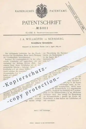 original Patent - J. A. Wellhöfer , Nürnberg , 1889 , Verstellbarer Kerzenhalter | Halter für Kerzen | Kerzenständer !!