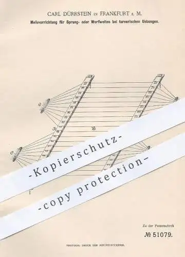 original Patent - Carl Dürrstein , Frankfurt / Main , 1889 , Messvorrichtung f. Sport , Turnen , Leichtathletik | Messen