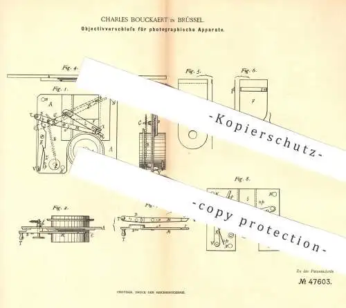 original Patent - Charles Bouckaert , Brüssel , 1888 , Objektivverschluss für Photo - Kamera | Photgraphie , Fotograf !!