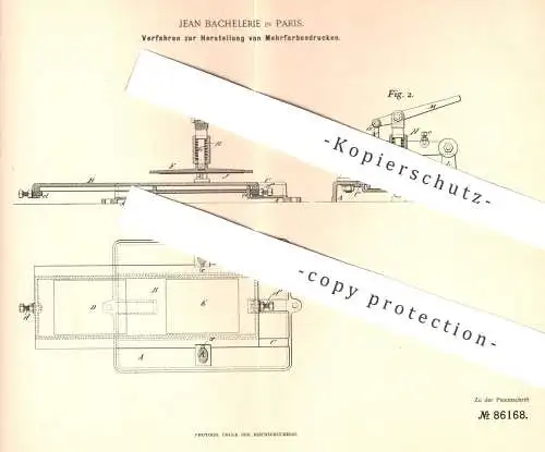 original Patent - Jean Bachelerie , Paris , Frankreich , 1894 , Herstellung von Mehrfarbendrucken | Druck , Druckerei !!