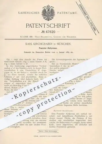 original Patent - Karl Kirchgraber , München , 1889 , Fournier - Keilpresse | Holz - Furnier - Presse | Tischler !!!