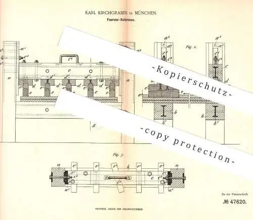 original Patent - Karl Kirchgraber , München , 1889 , Fournier - Keilpresse | Holz - Furnier - Presse | Tischler !!!