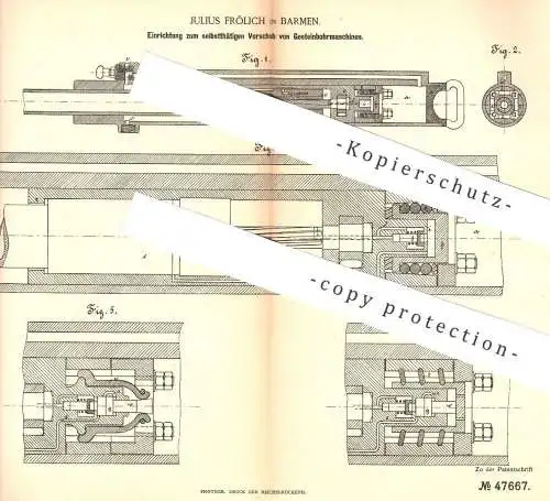 original Patent - Julius Frölich , Barmen , 1888 , Vorschub von Gesteinbohrmaschinen | Stein - Bohrmaschine | Bergbau !!