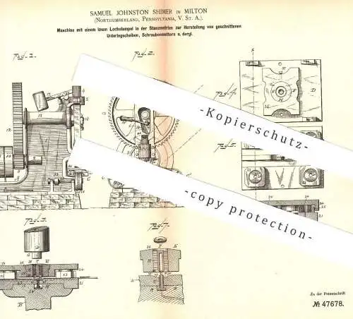 original Patent - Samuel Johnston Shimer , Milton , Northtumberland , USA , 1888 , Unterlegscheibe , Schrauben - Mutter