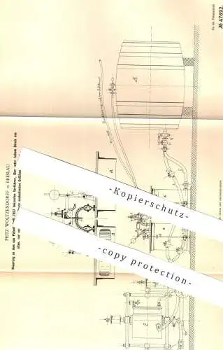 original Patent - Fritz Woltzendorff , Breslau , 1888 , Bier durch hohen Druck abfüllen | Zapfanlage , Zapfhahn !!!