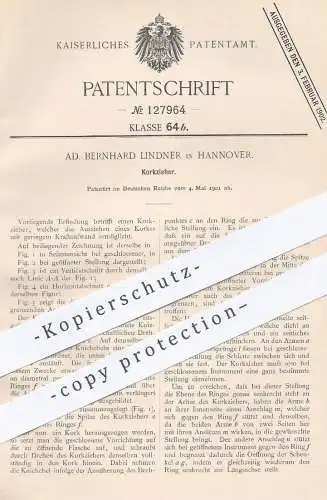 original Patent - Ad. Bernhard Lindner , Hannover , 1901 , Korkzieher | Korkenzieher , Kork , Korken , Wein , Winzer !!