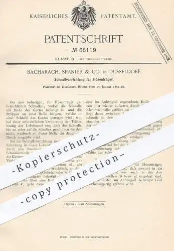 original Patent - Bacharach , Spanier & Co. , Düsseldorf , 1892 , Schnalle für Hosenträger | Schneider , Mode , Gurt !!